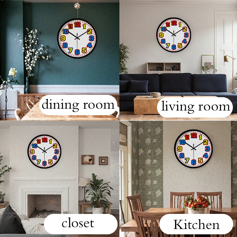 Horloge Murale Dessin Animé Colorée Silencieuse Ronde Enfants