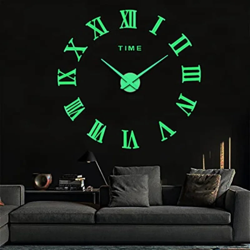 Horloge Murale Géante DIY Miroir Acrylique Chiffres Romains