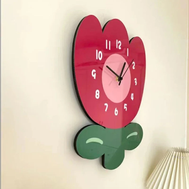 Horloge Mural Silencieuse Fleur Rose Mignonne Décoration