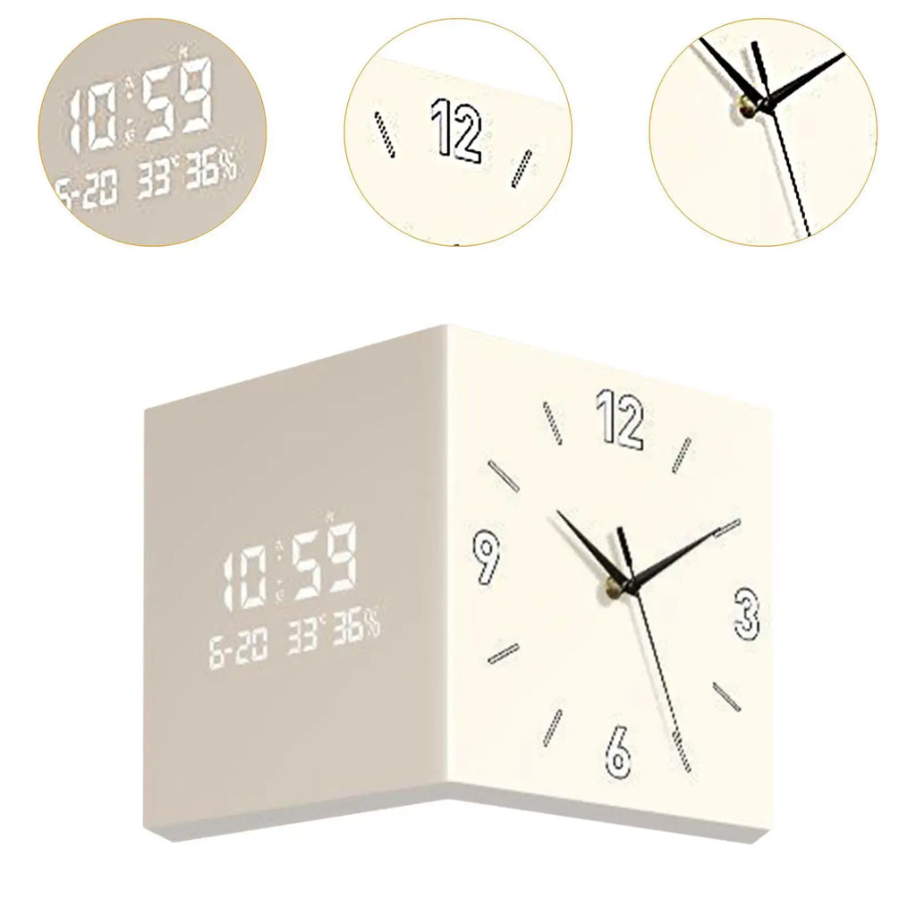 Horloge Mural Double Face Angle Silencieuse Carrée Moderne
