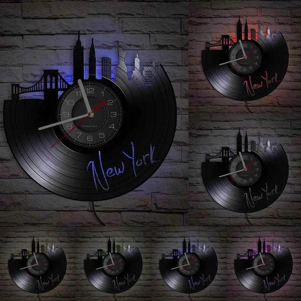 Horloge Murale New York Brooklyn Bridge Vinyle Vintage Décorative