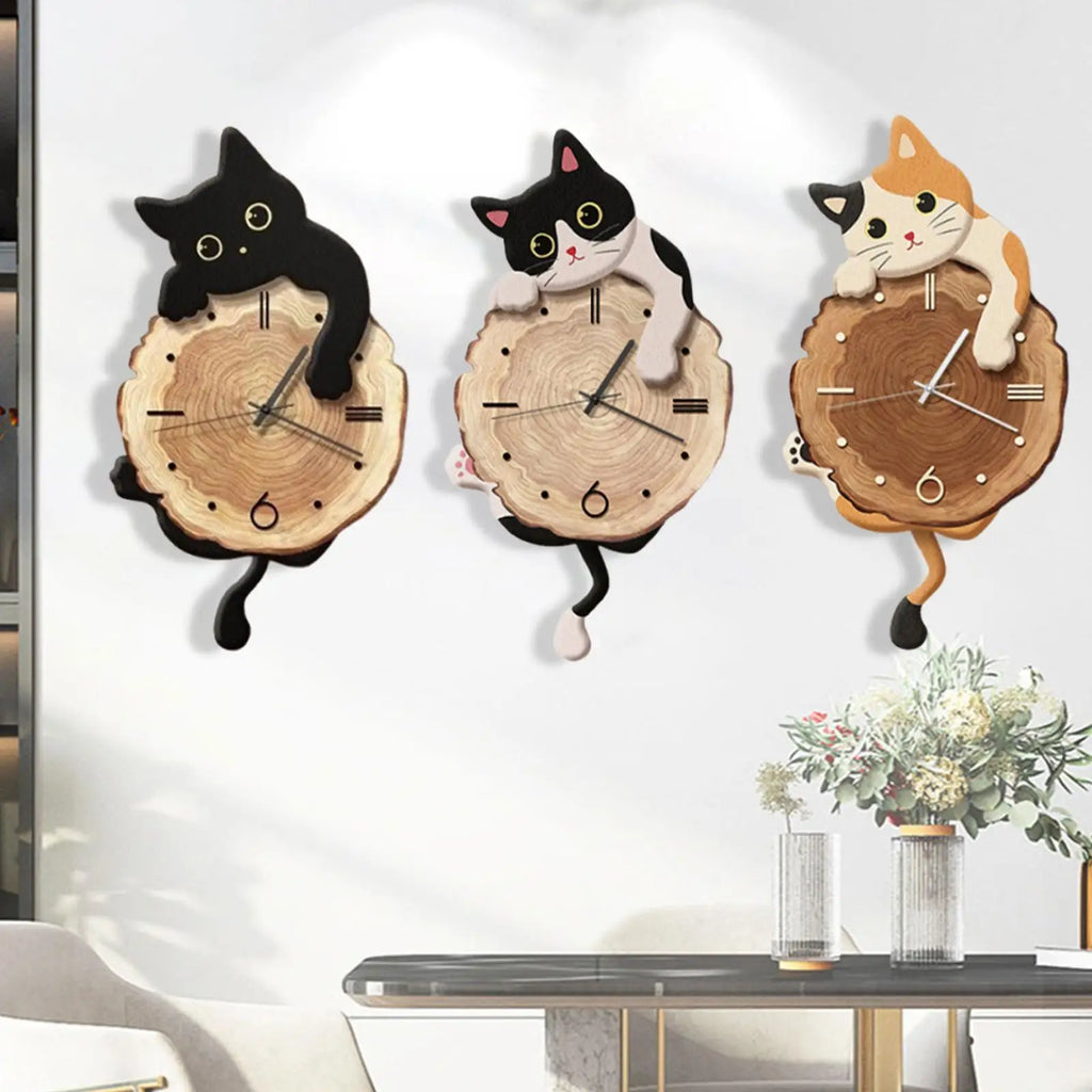 Horloge Mural Chat Pendule Déco Mignonne Animale