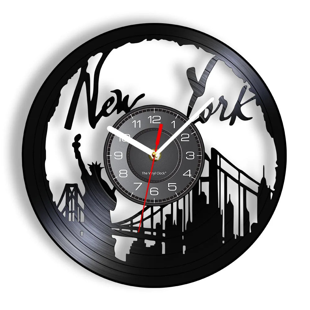 Horloge Mural New York Brooklyn Bridge Vinyle Vintage
