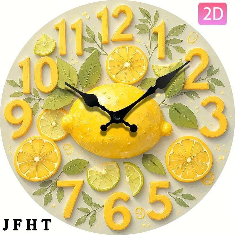 Horloge Mural Silencieuse Bois Citron Orange Déco Estivale