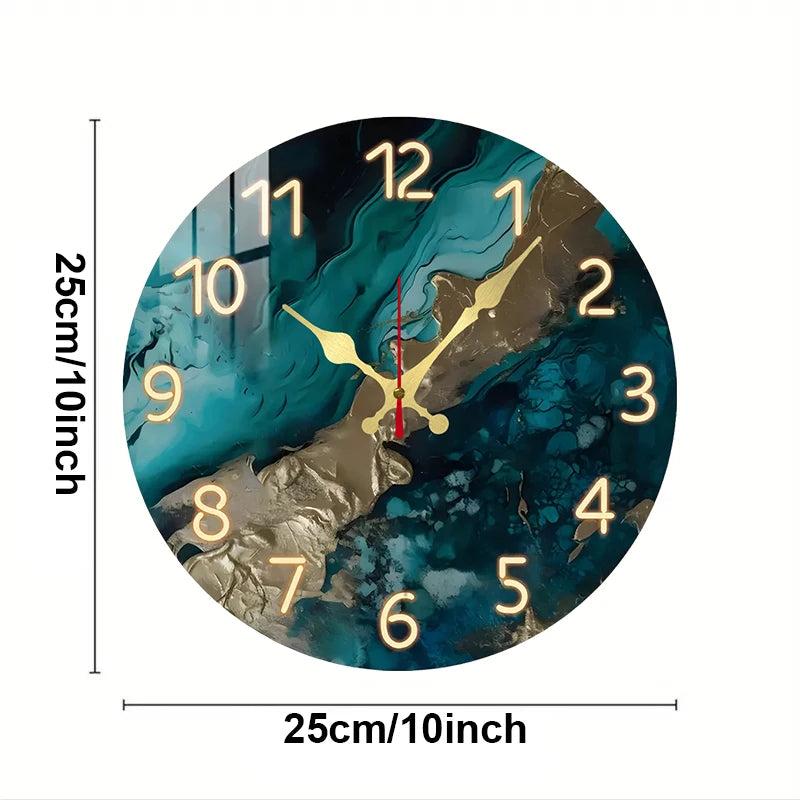 Horloge Murale Ronde Silencieuse Marbre Vert Bois Design