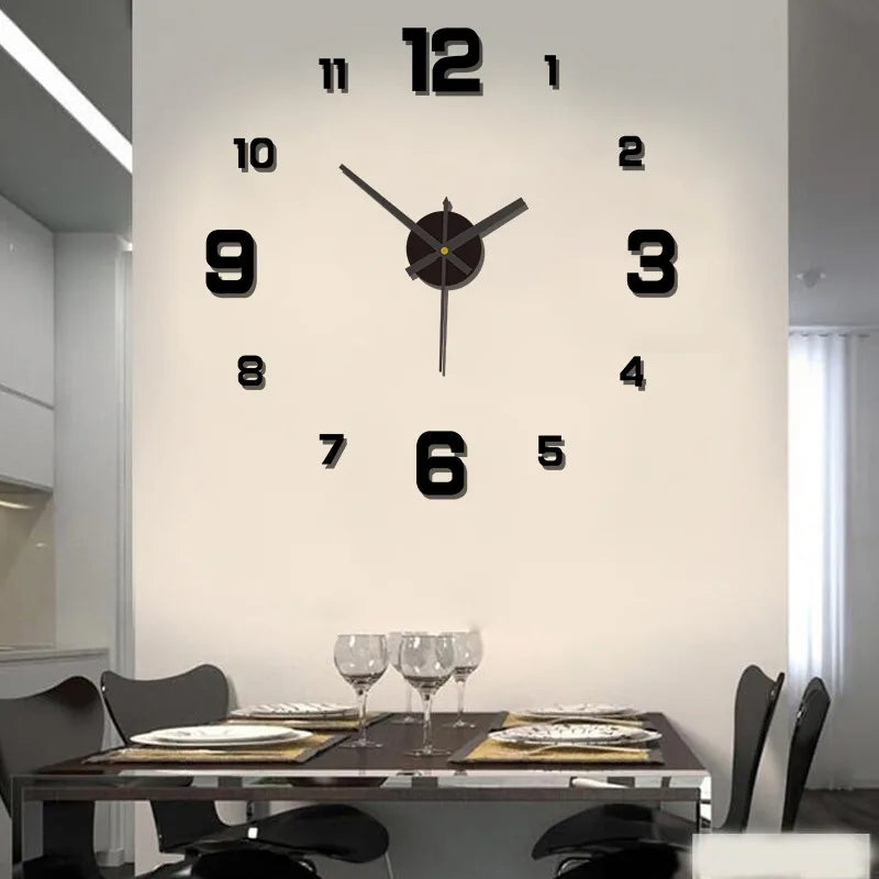 Horloge Mural 3D DIY Géante Autocollante Silencieuse Déco