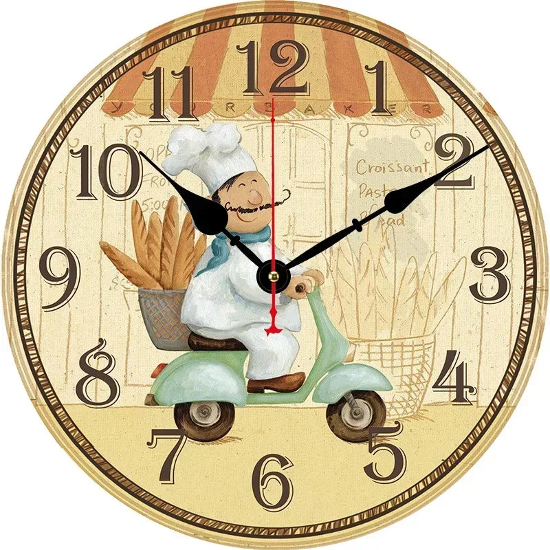 Horloge Murale Chef Boulanger Vintage Cuisine Décoration