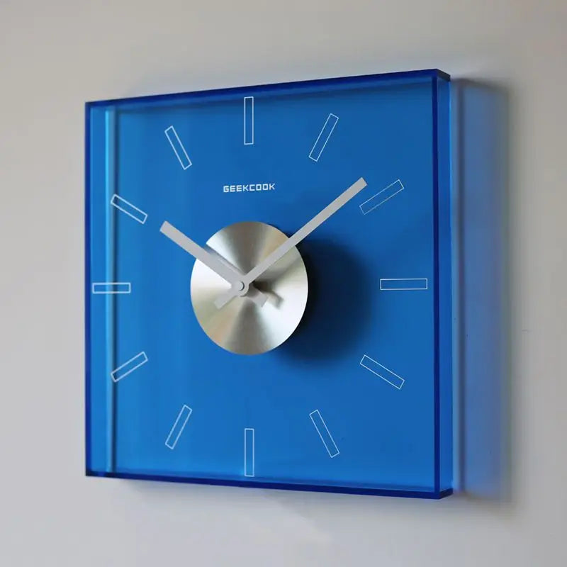 Horloge Mural Carrée Acrylique Bleu Klein Transparent