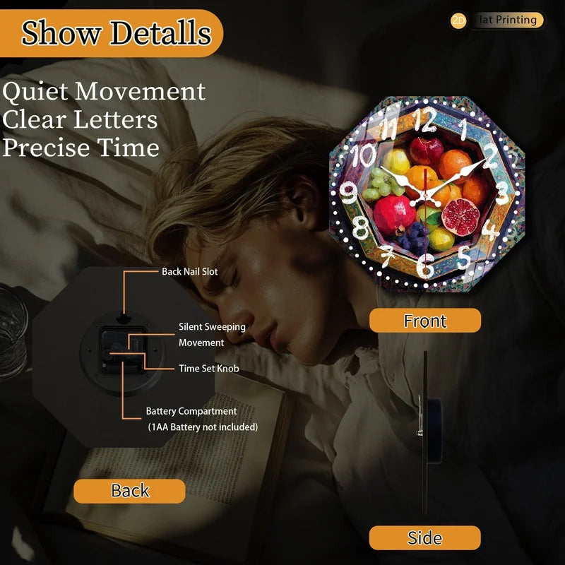 Horloge Mural Octogonale Fruits Colorés Cadeau Cuisine Ferme