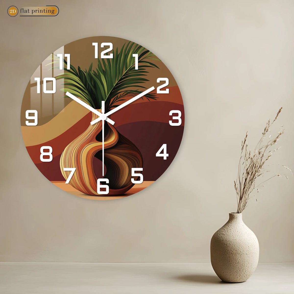 Horloge Murale Vase Torsadé Plante Verte Moderne Silencieuse