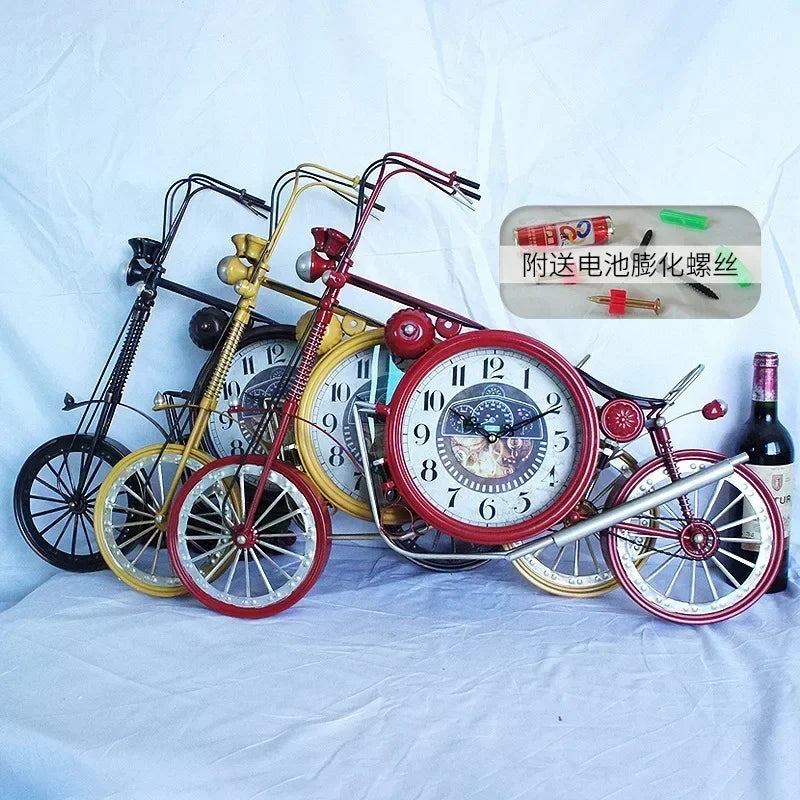 Horloge Mural Moto Vintage Métal Géante Bronze