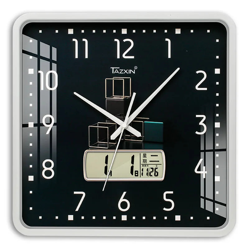 Horloge Mural Silencieuse Carrée Calendrier Digital Quartz