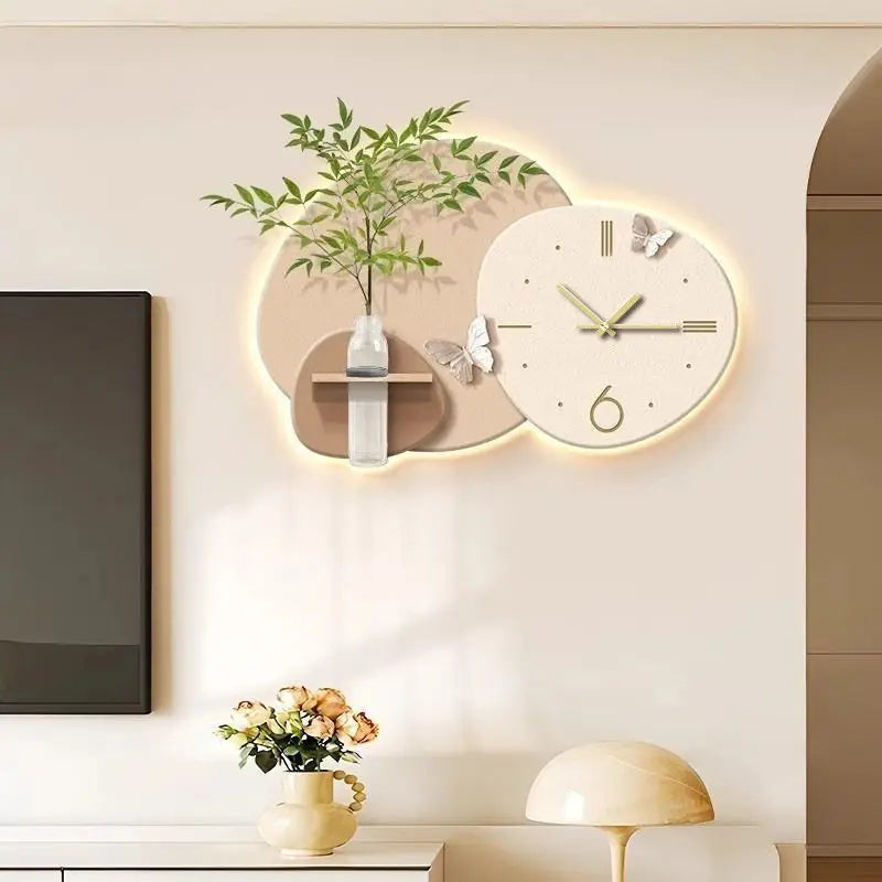 Horloge Murale Peinture Plante Verte Hydroponique Salon/Salle Manger