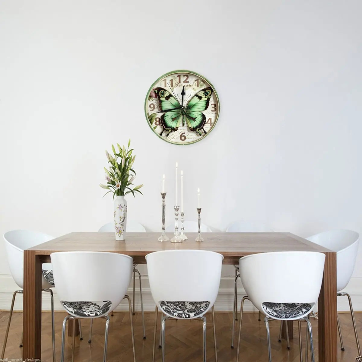 Horloge Murale Ronde Moderne Silencieuse Papillon Vert