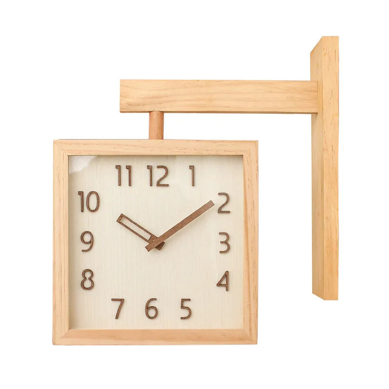 Horloge Mural Double Face D'Angle Bois Silencieuse