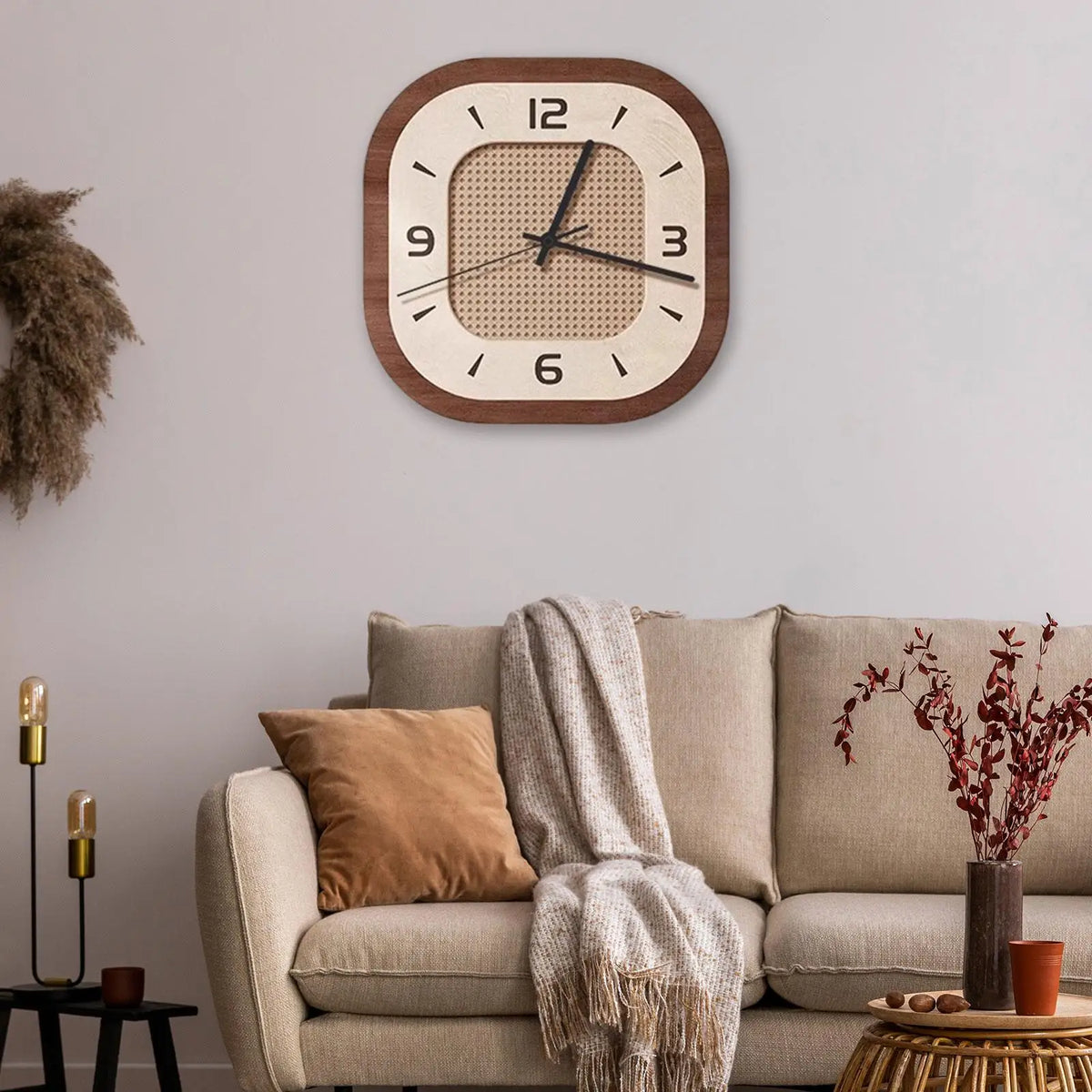 Horloge Mural Cadre Bois Silencieuse Décoration Maison