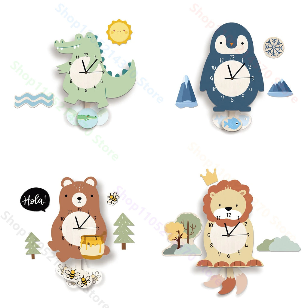 Horloge Mural Pendule Animaux Mignons Silencieuse Déco