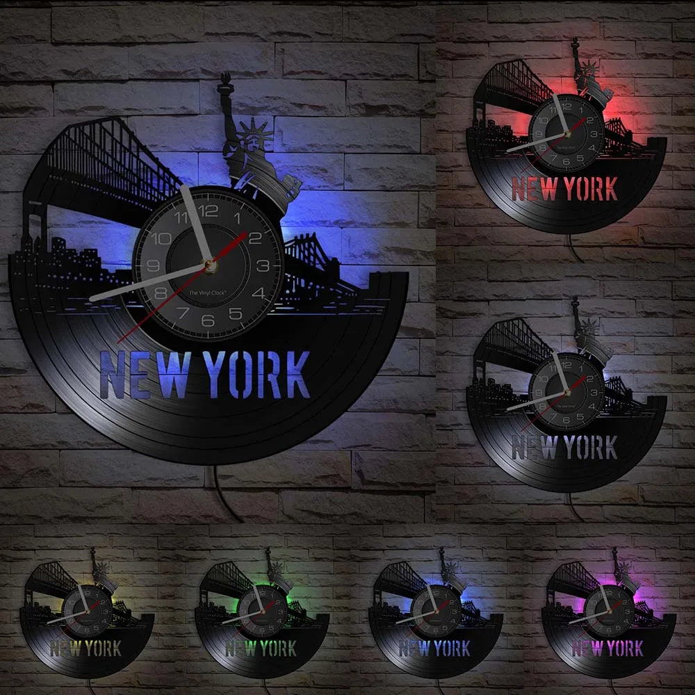 Horloge Murale New York Brooklyn Bridge Vinyle Vintage Décorative