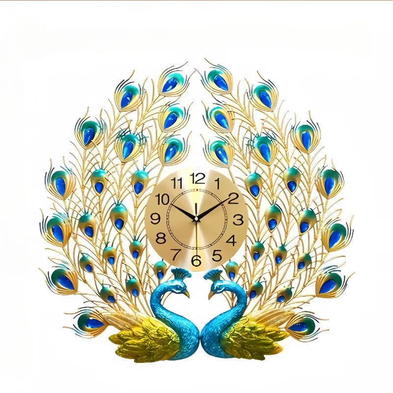 Horloge Murale Paon Double Colorée Créative Luxe Silencieuse