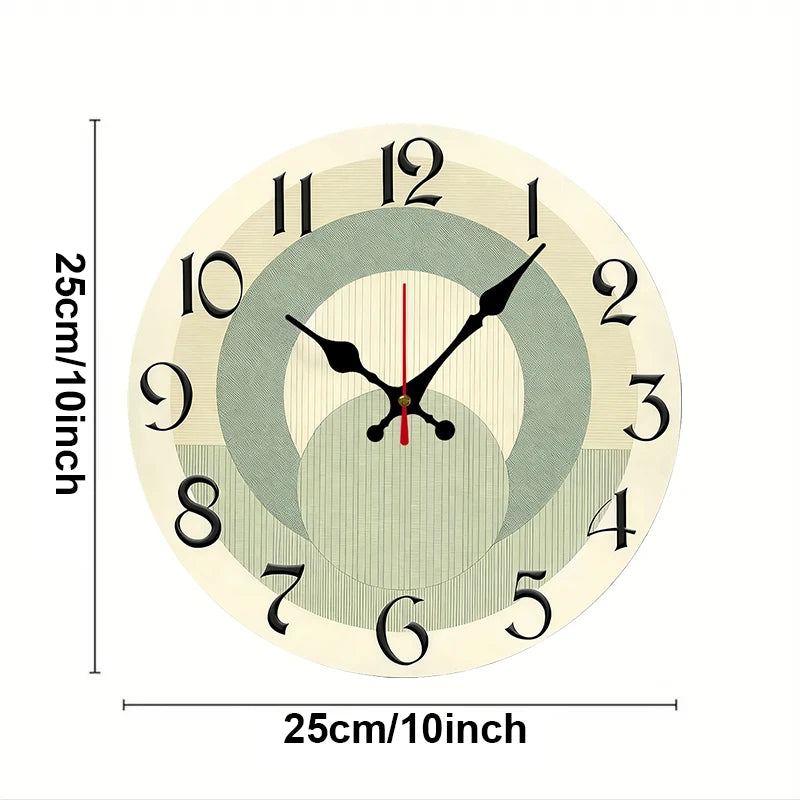 Horloge Mural Bois Ronde Silencieuse Vert Beige Déco