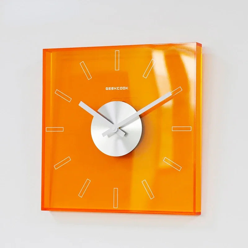 Horloge Murale Carrée Acrylique Transparente Bleu Klein Design