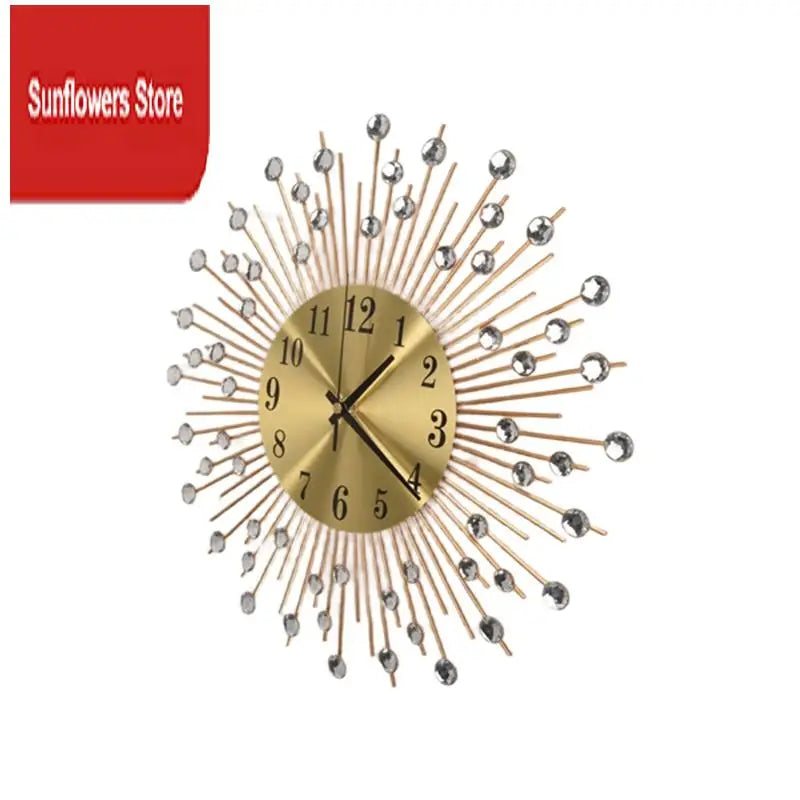 Horloge Mural Diamants Doré Métal Silencieuse Moderne Salon