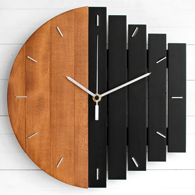 Horloge Mural Bois Industrielle Abstraite Grande Quartz