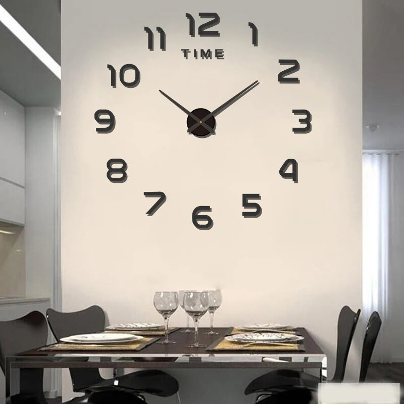 Horloge Mural Grande 3D Miroir Chiffres Romains Adhésive