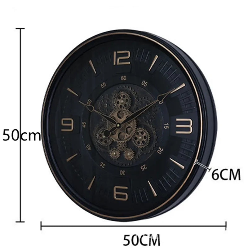 Horloge Mural Rétro Industrielle Engrenages Rotatifs Salon.