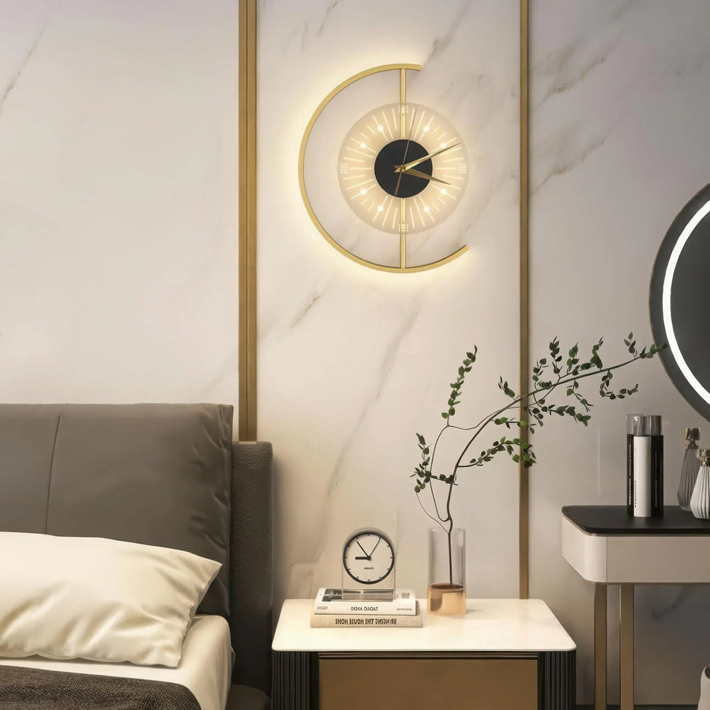 Horloge Mural Pendule LED Moderne Dorée Dimmable