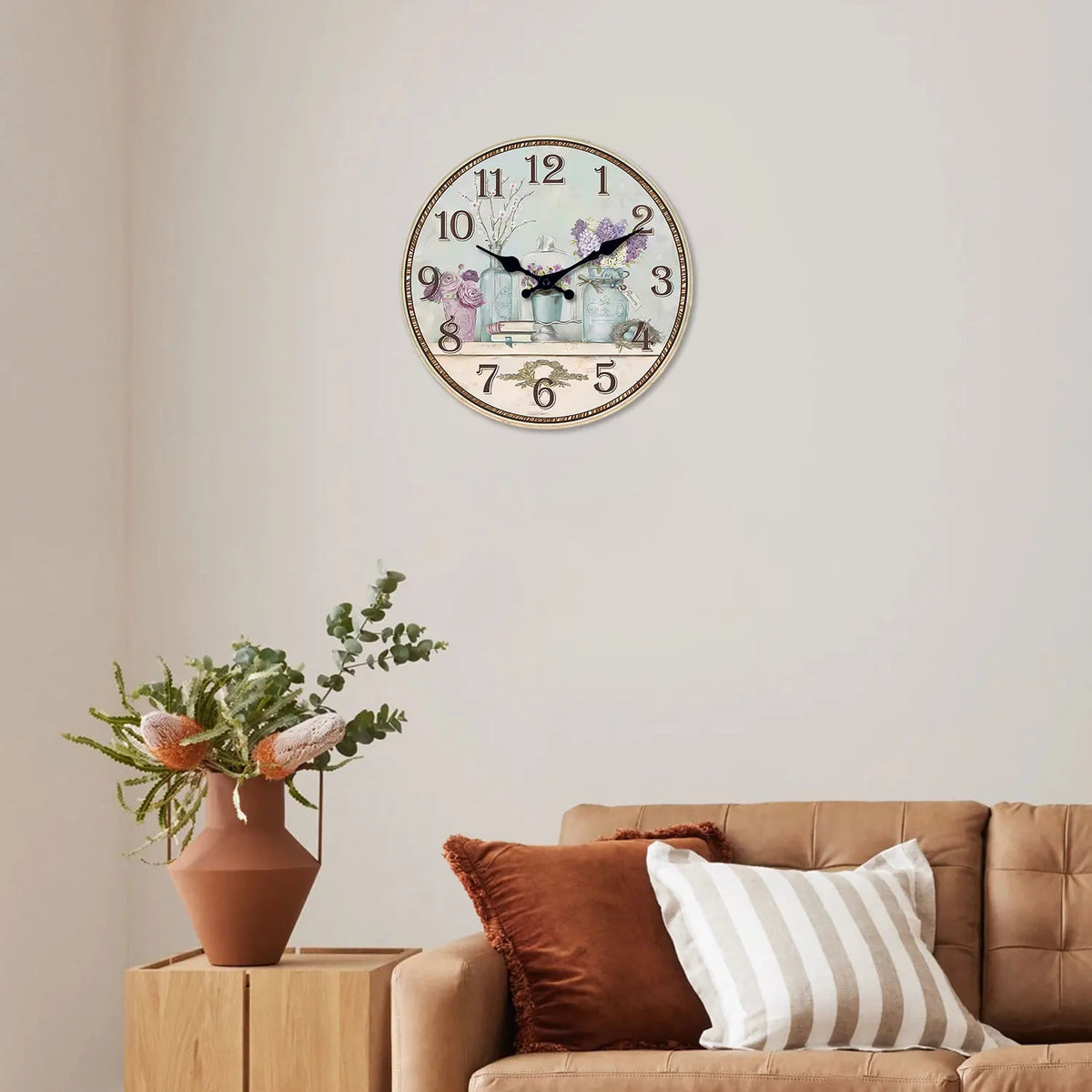 Horloge Murale Silencieuse Motif Bois Décoration Salon