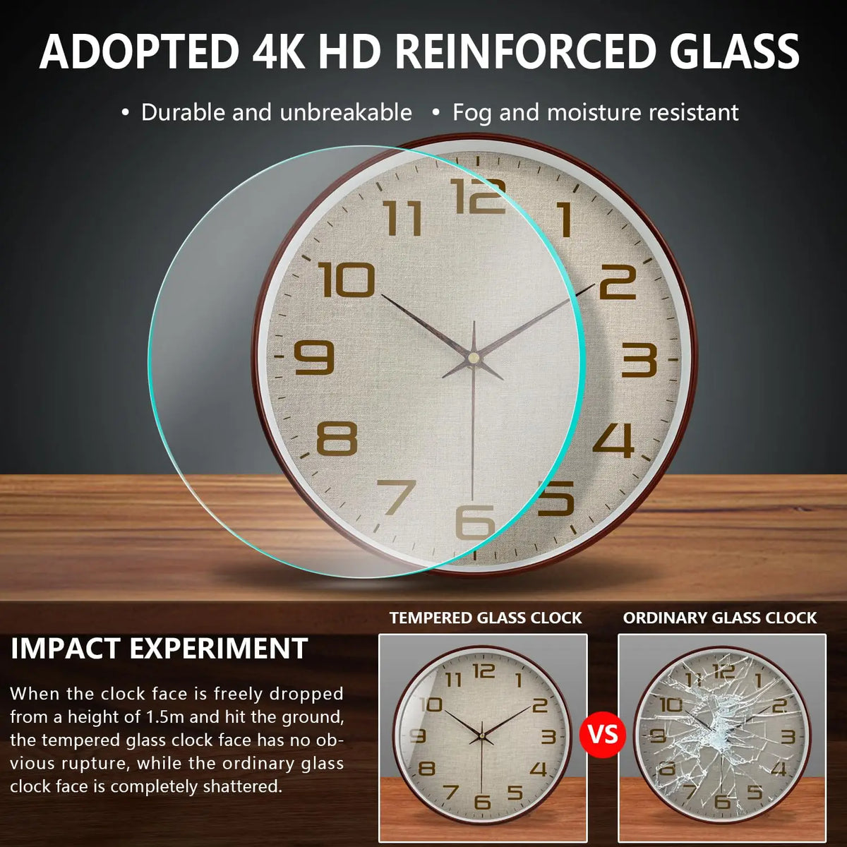 Horloge Murale Silencieuse Classique Vintage Grands Chiffres Décoration