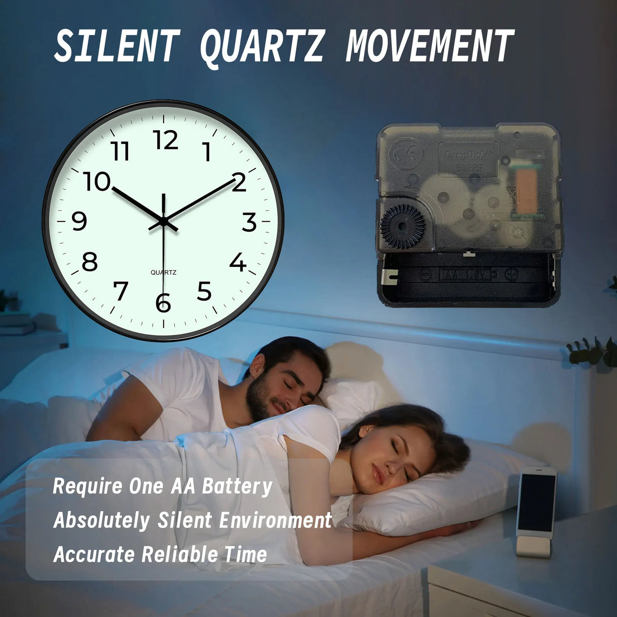 Horloge Mural Ronde Quartz Vert Clair Minimaliste