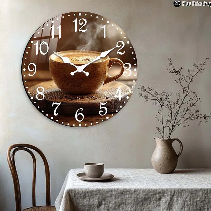 Horloge Mural Silencieuse Bois Tasse Café Vapeur