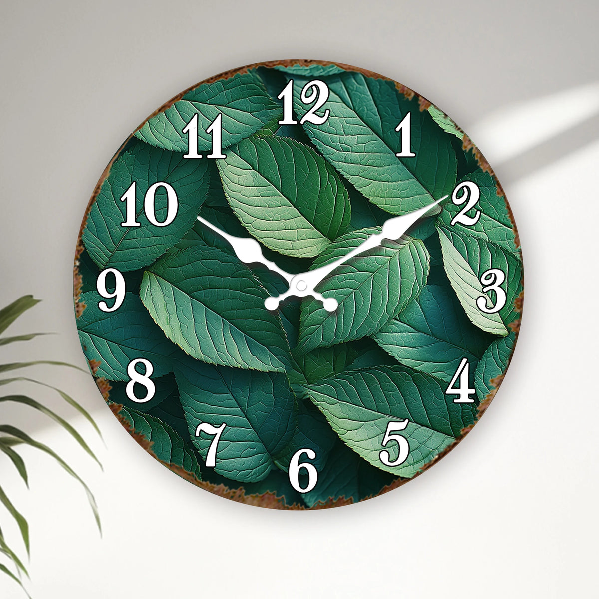 Horloge Mural Botanique Feuillage Vert Luxuriant Amoureux Plantes