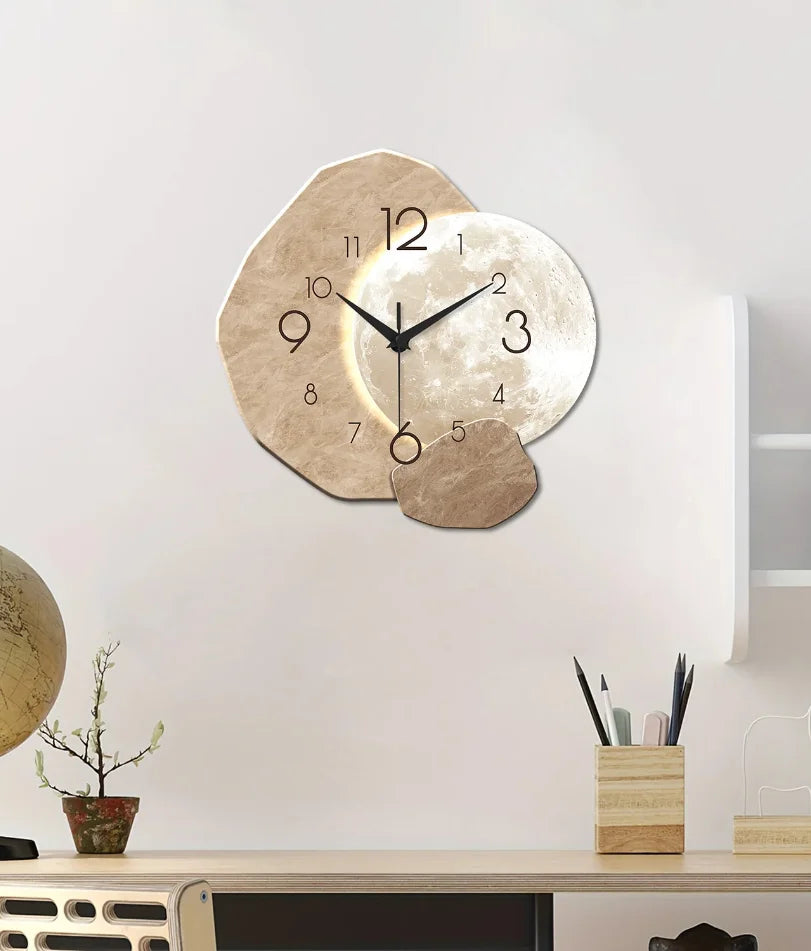 Horloge Mural Design Lune Silencieuse Bois Moderne