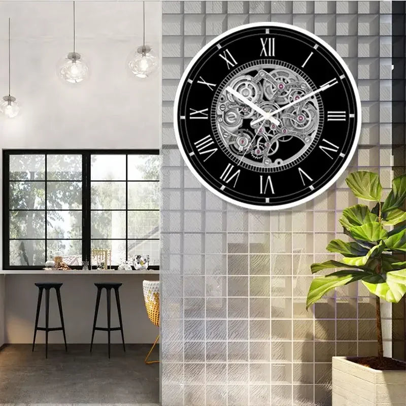 Horloge Mural Rétro Engrenages Quartz Industriel Luxe