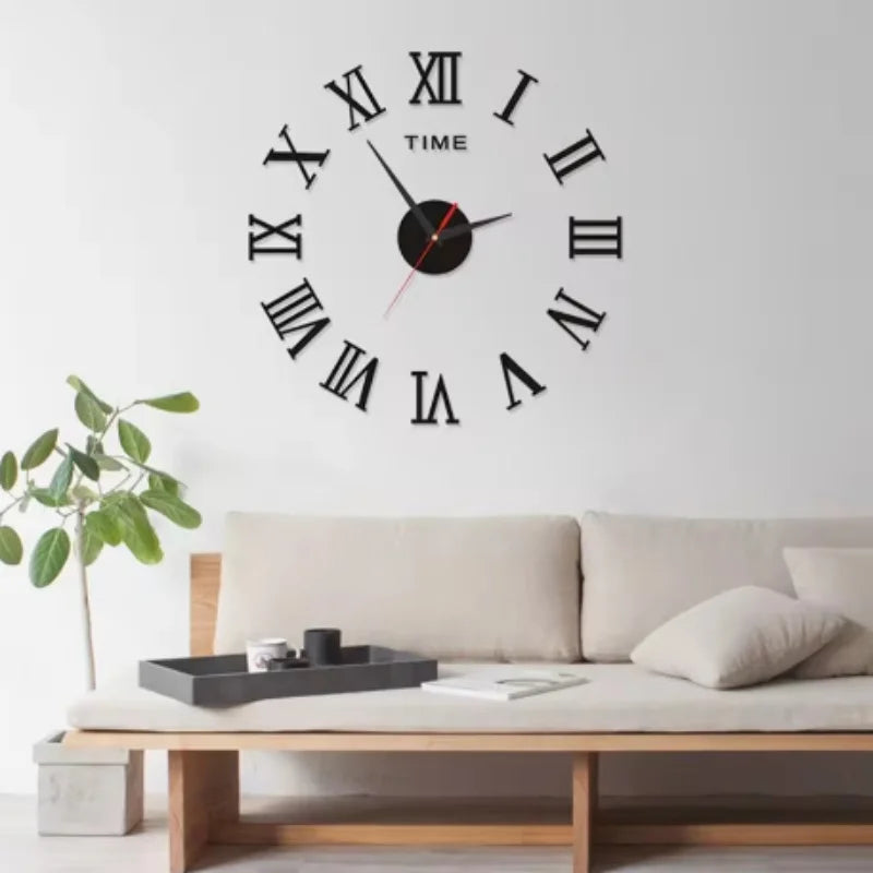 Horloge Mural 3D Acrylique Miroir Géante Adhésive