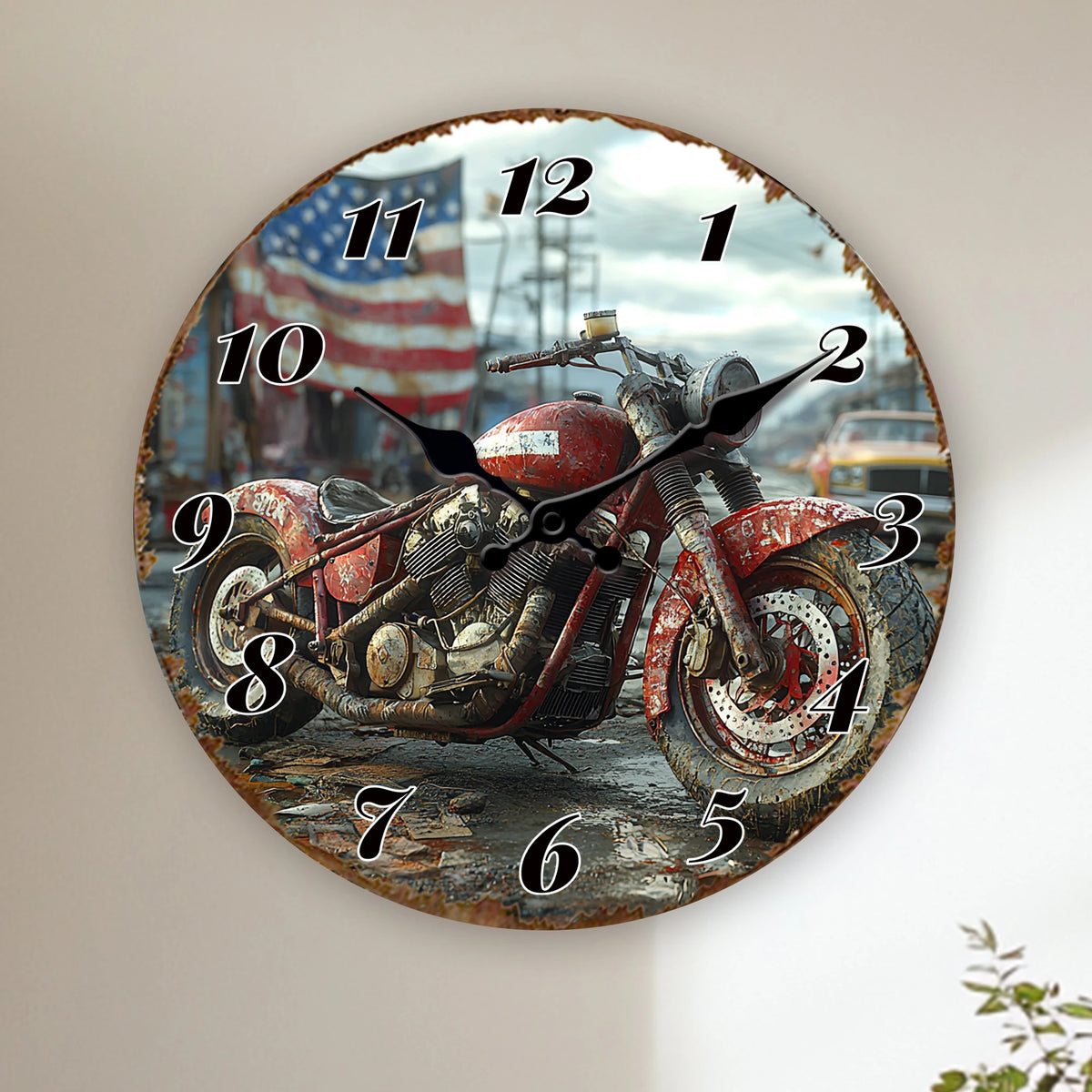 Horloge Murale Vintage Moto Rouge Style Americana Garage
