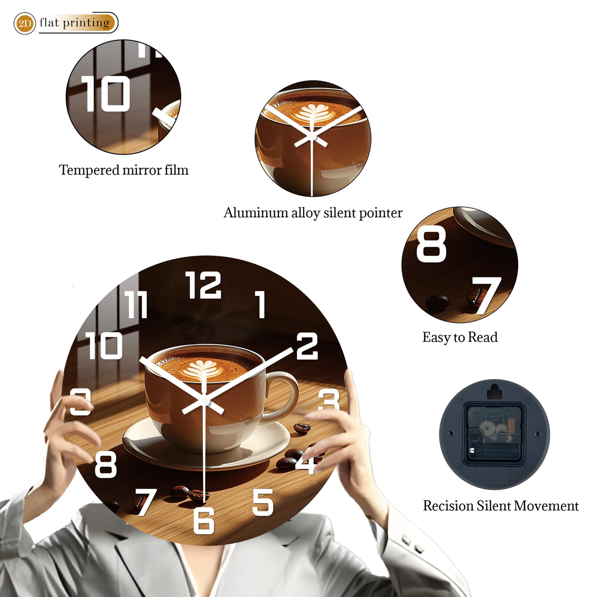 Horloge Mural Design Tasse Café Art Latte Cuisine Silencieuse