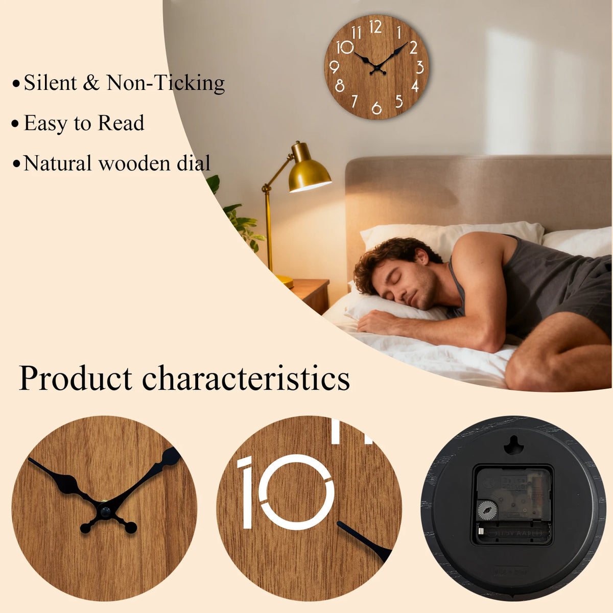 Horloge Mural Bois Design Minimaliste Silencieuse Salon Chambre