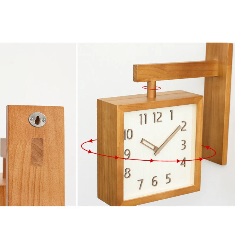 Horloge Murale Bois Massif Double Face Silencieuse D'angle