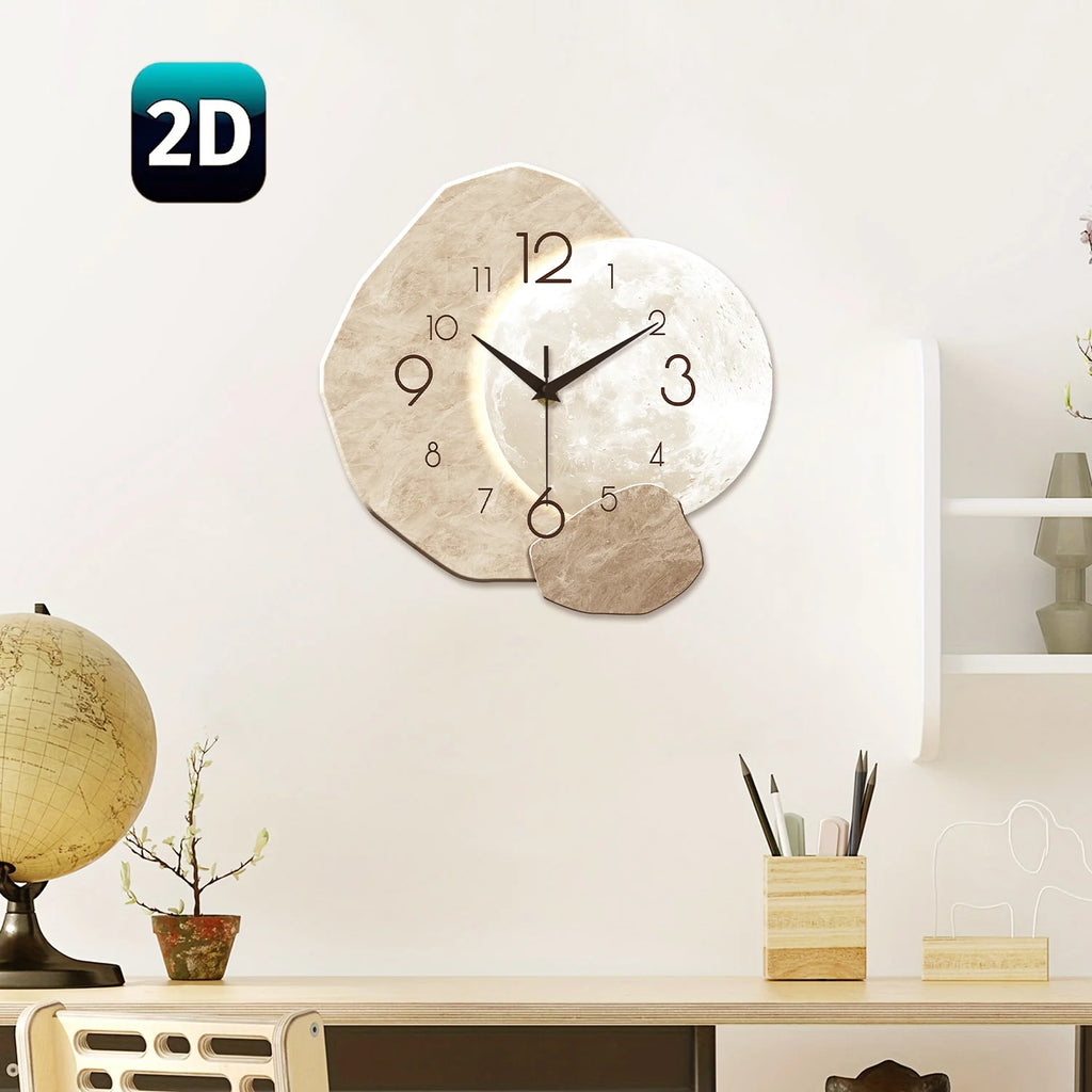Horloge Murale Moderne Silencieuse Bois Design Lune