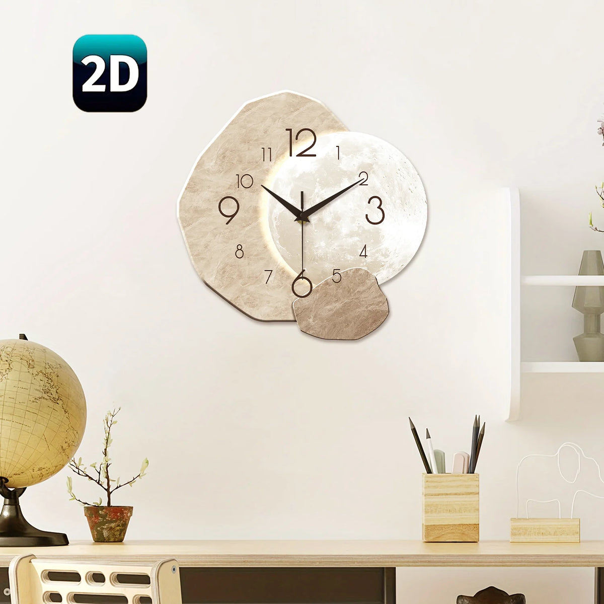 Horloge Murale Moderne Silencieuse Bois Design Lune