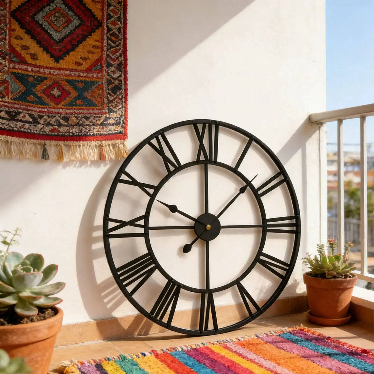 Horloge Mural Grande Silencieuse Industrielle Vintage Chiffres Romains