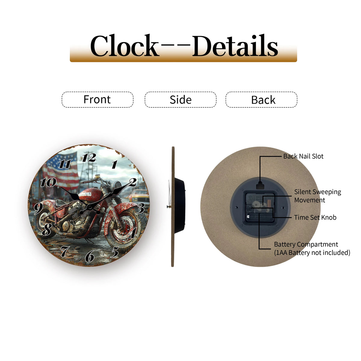Horloge Murale Vintage Moto Rouge Style Americana Garage