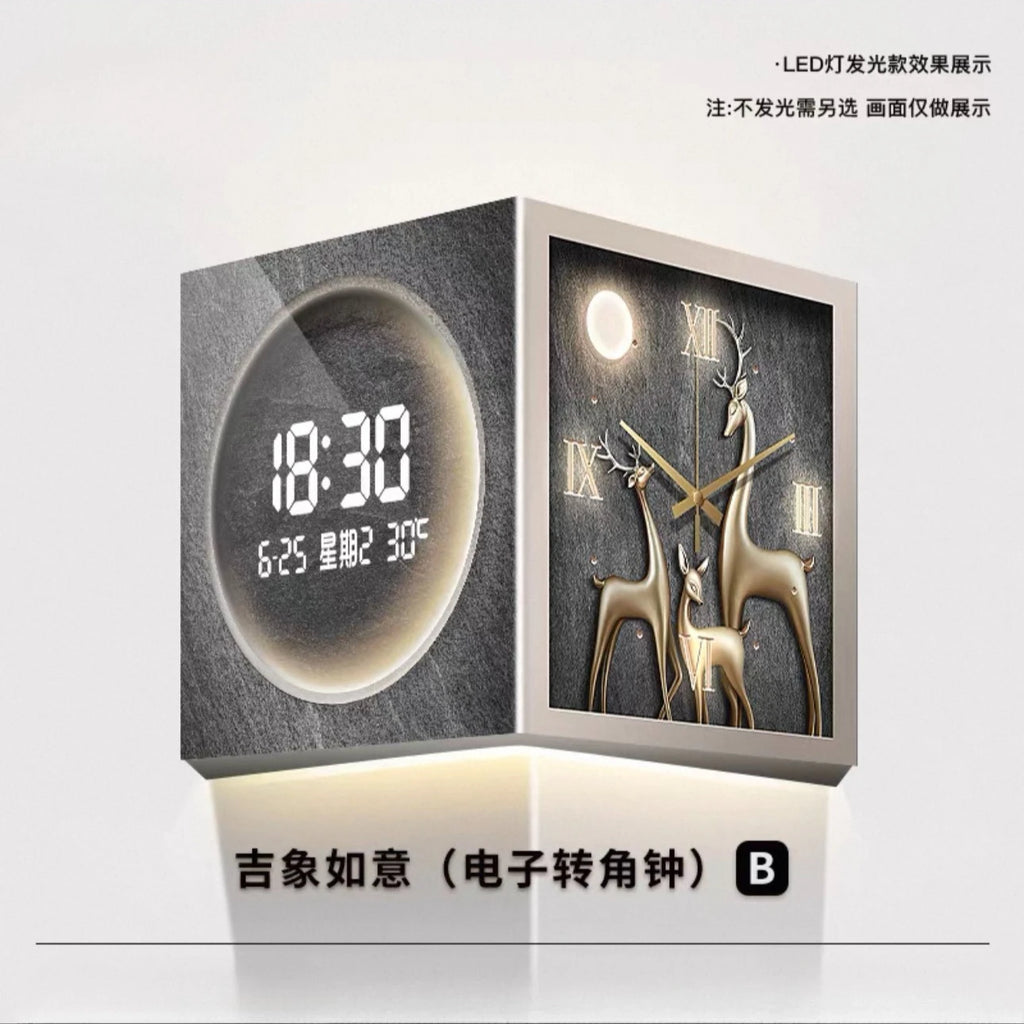 Horloge Mural LED Double Face d'Angle Moderne Silencieuse