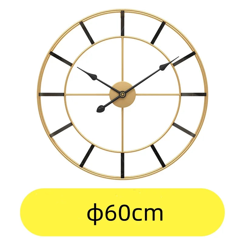 Horloge Mural Minimaliste Fer Noir Or Silencieuse.