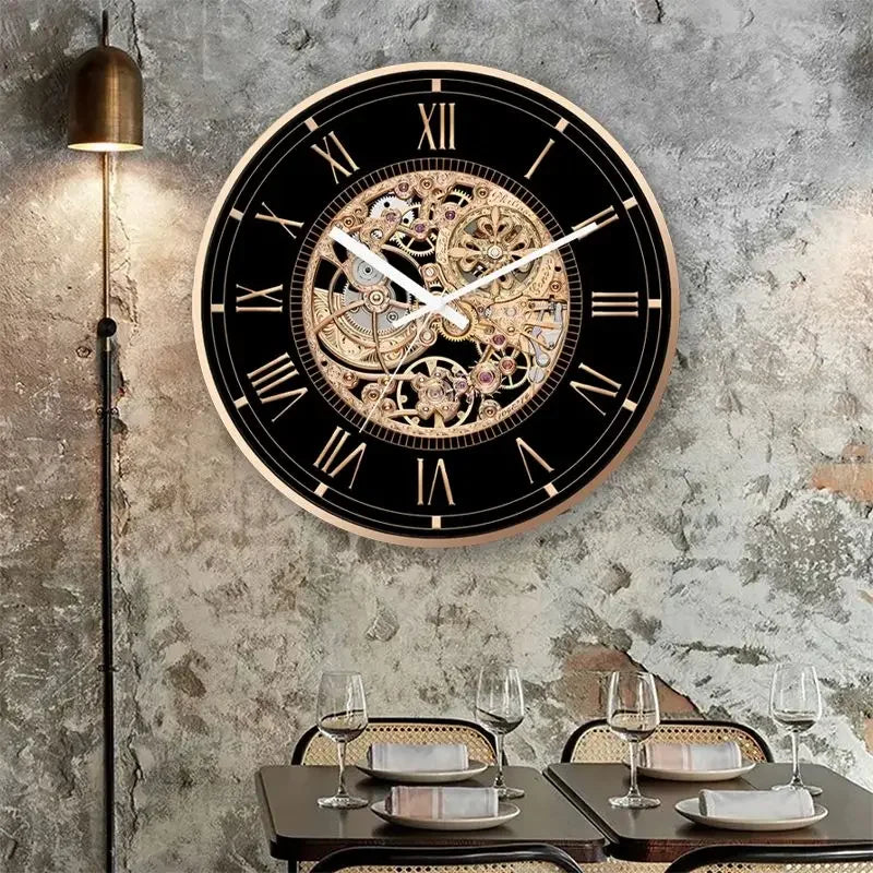Horloge Mural Rétro Engrenages Quartz Luxe Design Américain