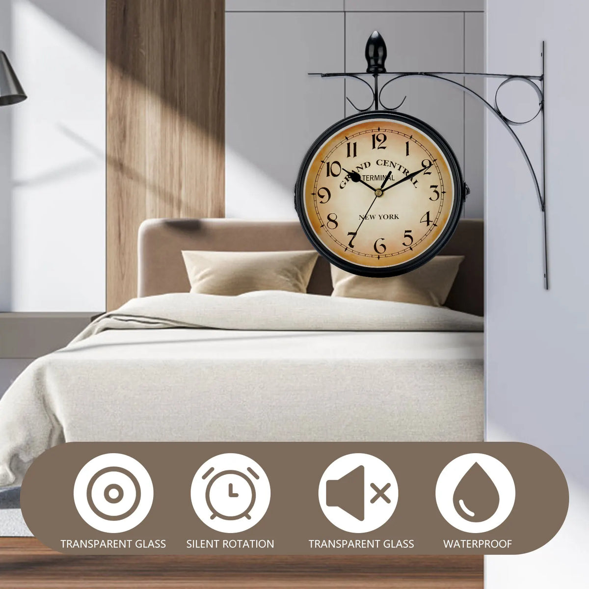 Horloge Mural Extérieur Double Face Fer Forgé Rétro